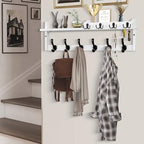 Coat Rack Wall Mount with Shelf, 27.5" Entryway Wall Hanging Shelf, Coat and Key Hanger with 10 Dual Hooks, Mail Organizer and Key Holder Hat Rack for Wall, Wood Coat Hooks with Storage - color: White