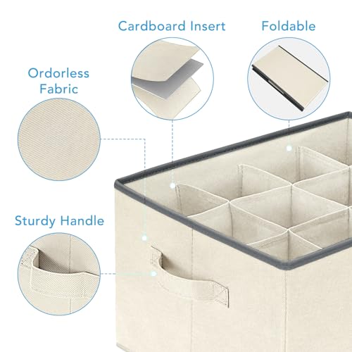 3 Pcs 12 Cell Large Size Pants Organizers for Clothes, Jeans, Sweater, T-shirt, Dress Stackable for Wardrobe Closet Drawer Organizer Storage Bin Container, Beige - color: Beige