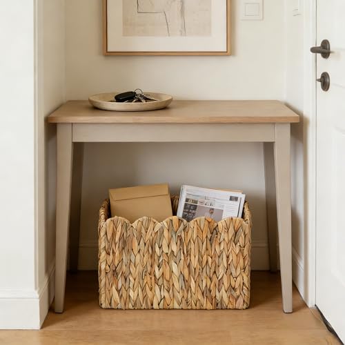 Water Hyacinth Magazine Holder for Floor, Wicker Magazine Basket, Tall Narrow Magazine Rack & File Holder for Books, Mail & Newspapers, Scalloped Storage Basket for Living Room, Office, Bedroom - color: Natural(Water Hyacinth)
