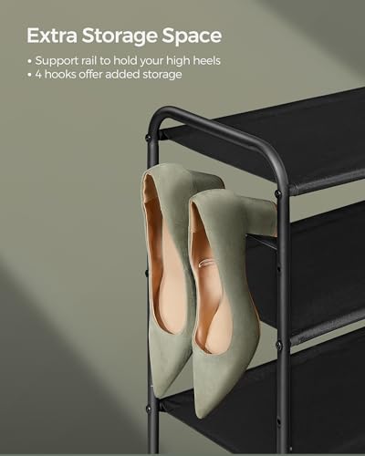 SONGMICS Shoe Rack, 4-Tier Shoe Organizer, Fabric Shoe Shelf Storage with 4 Hooks, Holds up to 24 Pairs of Shoes, Height-Adjustable Shoe Rack for Entryway, Hallway, Closet, Easy Assembly, Ink Black - color: Ink Black, size: 4 Tier (27.5"H)