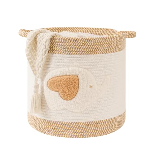 Large Blanket Baskets for Living Room Decor, Toy Storage Baskets Woven Cotton Rope Storage Basket for Kids, Dog Toys Organizer Clothes Hamper with Embroidery Decor for NurseryLaundry (Large, Elephant) - color: Elephant, size: Large