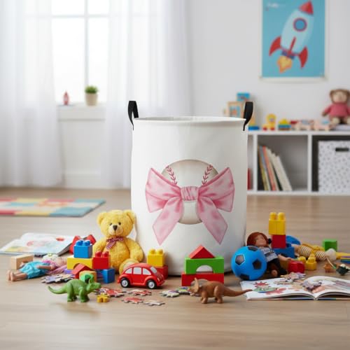 Baby Laundry Basket Baby Nursery Hamper Kids Laundry Basket Toy Storage Bin for Boys Room Decor Gift Baskets for Bedroom Bathroom(Bowknot Baseball) - color: Bowknot Baseball