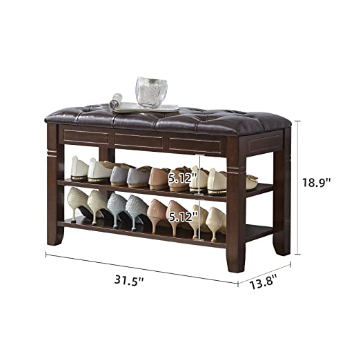 LEILISI Shoe Bench, Storage Rack Organizer with Cushion 2 Tier Lift Top Shoe Rack for Entryway Living Room Bedroom Hallway Wooden Furniture (Brown, 31.5'') - color: Brown, size: 31.5