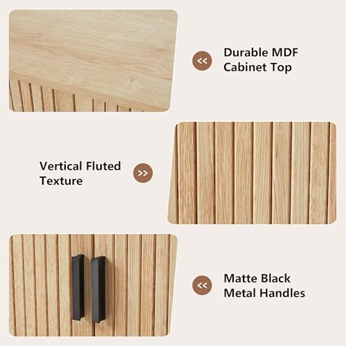 weselon Over the Toilet Storage Cabinet with Fluted Sliding Doors, Bathroom Space Saver Organizer, Freestanding Over Toilet Storage Rack for Small Bathroom, Wall-Anchored Wooden Cabinet (Natural) - color: Natural