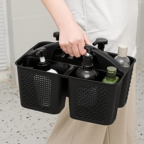 UUJOLY Plastic Portable Shower Caddy Basket Bucket, Cleaning Shower Basket with Handle Compartments Storage Basket Organizer for Bathroom Kitchen College Dorm Sink, Black - color: Black