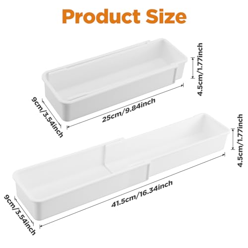 4 PCS Expandable Drawer Organizer, Adjustable Drawer Organizer Trays, Drawers Dividers Organizers and Storage For Office Supplies, Pens, Makeup,Utensils, Tools, Flatware and Junks, White