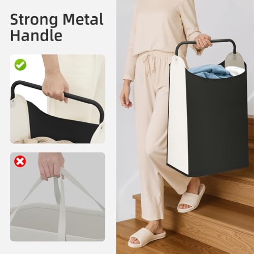 STORAGE MANIAC 2 Pack Large Laundry Hamper with Sturdy Metal Handle, Collapsible Laundry Basket, Freestanding Waterproof Clothes Hamper for Laundry Room, Bedroom, Dorm, Towels, Toys, Black & White - color: Black & White, size: 2 Pack