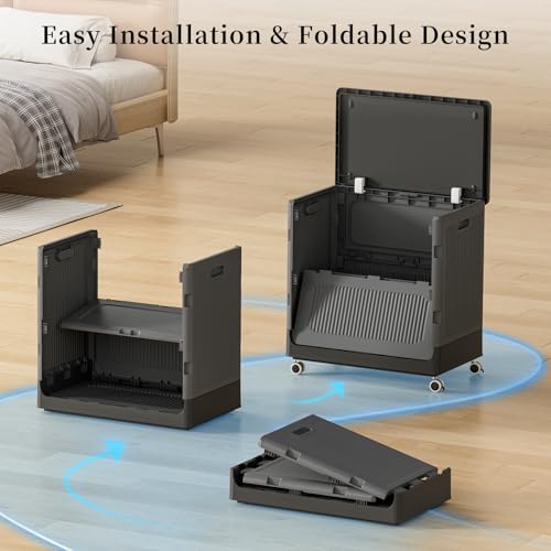 HAIXIN HOME 130L Rolling Laundry Hamper with Lid, Large Plastic Laundry Basket for College Dorm, Foldable Stackable Dirty Clothes Hamper Organizer for Industry, Bedroom, Living Room, Bathroom - Black - color: Black, size: 130L - 1 Pack