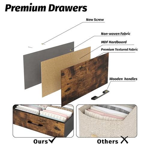 Heavy Duty Garment Rack with Fabric Drawers and LED Light, Freestanding Portable Closet Wardrobe Systems with Shelves for Bedroom, Entryway, Apartment - color: Chestnut
