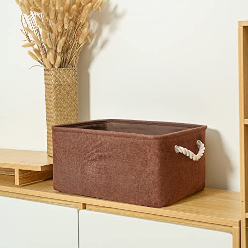 TheWarmHome Decorative Basket Rectangular Fabric Storage Bin Organizer Basket with Handles for Clothes Storage (Brown,Large-3Pack,15.7L*11.8W*8.3H) - color: Brown, size: 3PCS/Large - 15.7Lx11.8Wx8.3H