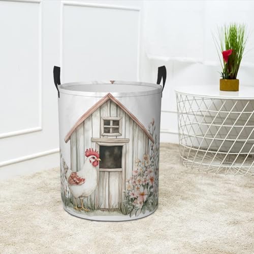 Watercolor Chicken Farm Laundry Basket Cute Animal Foldable Laundry Hamper with Handles Clothes Storage Bin for Household Bedroom Bathroom Dorms 17.3"x13.6" - color: Watercolor Chicken Farm