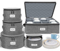 punemi China Storage Containers 5-Piece Set w/Hard Shell Sides & Bottom, Quilted Stackable Plate & Dish Storage Protectors, Adjustable Mug and Cup Storage Organizer for Moving and Dinnerware storage - style: StorageSet-China4pcs-Coffee1pcs