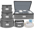 punemi China Storage Containers 5-Piece Set w/Hard Shell Sides & Bottom, Quilted Stackable Plate & Dish Storage Protectors, Adjustable Mug and Cup Storage Organizer for Moving and Dinnerware storage - style: StorageSet-China4pcs-Coffee1pcs