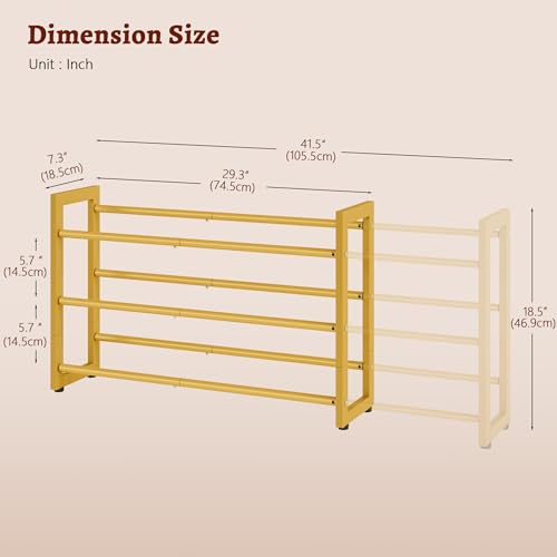 FAVOOSTY 3-Tier Expandable Shoe Rack, Adjustable Shoe Shelf Storage Organizer Space Saving Metal Free Standing Shoe Rack for Entryway Closet Doorway, Gold - color: Gold, size: 3 Tier