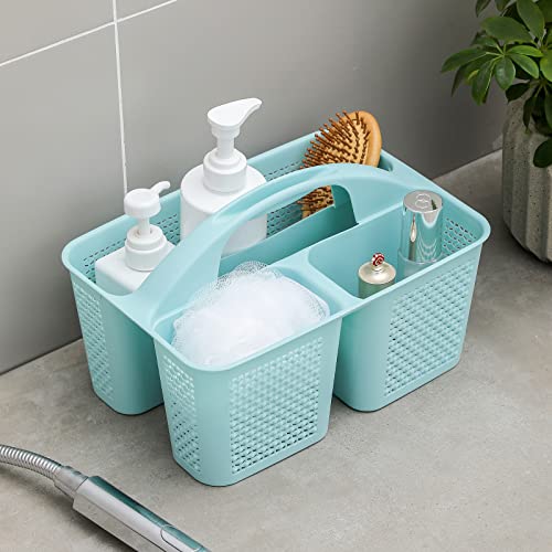 UUJOLY Plastic Portable Shower Caddy, Cleaning Shower Basket with Handle Compartments Storage Organizer for Bathroom Kitchen College Dorm Sink, Blue - color: Blue