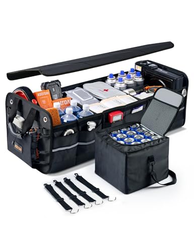 AstroAI Car Trunk Organizer Storage Large for SUV, Truck, Pickup, Collapsible Trunk Organizer Portable Storage Box with Cooler Bag, Foldable Cover, Nylon Handles, PU Bottom and PE Plate