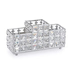 Hipiwe Crystal Remote Control Holder Bling Makeup Brush Holder Organizer Desktop Cosmetics Brushes Storage Cup Pen Pencil Storage Pot Cup for Dresser Bathroom Office, 3 Slot - style: 3-Slot, Silver