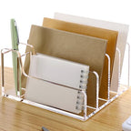 SANRUI Acrylic Mail Organizer, 5 Compartments File Holder for Desk,Letter Sorter with Pen Holder,Desk Organizers and Accessories,Clear Cute Mail Sorter - style: 4 Sections with Pen Holder