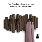 Umbra Picket Rail Hook Coat Rack, Aged Walnut (Pack of 3) - color: Walnut, size: 5-Hook (Pack of 3)