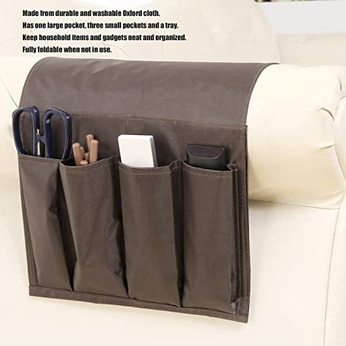 Couch Sofa Armrest Organiser Arm Chair Caddy Bedside Storage Pocket,600D Oxford Cloth Side Pockets Sofa Arm Table Armrest Tray TV Remote Holder Bed Storage Pocket (Brown) - color: Brown