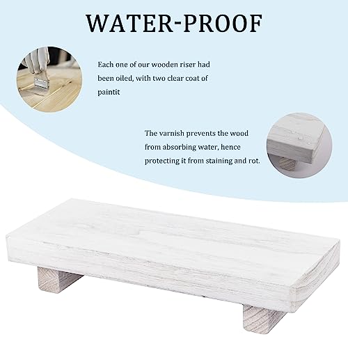 zoocatia Small Wood Tray Pedestal Stand Farmhouse Bathroom Decor Decorative Wooden Riser Kitchen Soap Dish Holder for Vanity, Counter, Sink, White - color: White, size: 8.7" x 3.6" x 1.6"