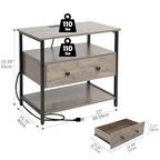 Edbuosy 27 Inch Wide Night Stand with Charging Station, Wood Nightstand with Open Shelf, Large Drawer Bedside Table for Living Room/Bedroom/Office (Rustic Gray) - color: Rustic Gray, size: 1 Drawer