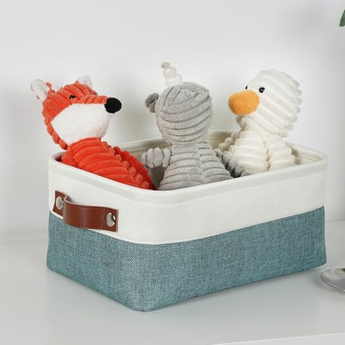 DULLEMELO Small Storage Bin,Small Fabric Rectangular Storage Basket for Shelves,Foldable Bin with Handles for Toy and Clothes Storage (White&Dark Green,1 PACK) - color: White&Dark Green, size: Small-11.8"x7.9"x5.1"