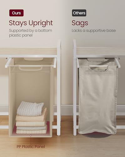 VASAGLE Laundry Hamper, Laundry Basket Sorter with 2 Pull-Out and Removable Bags, Shelf, Metal Frame, 2 x 12.1 Gallons (46 L), 28.8 x 13 x 28.4 Inches, Cappuccino Beige and Natural Beige UBLH201LH01 - color: Cappuccino Beige + Natural Beige, size: 2 Bags
