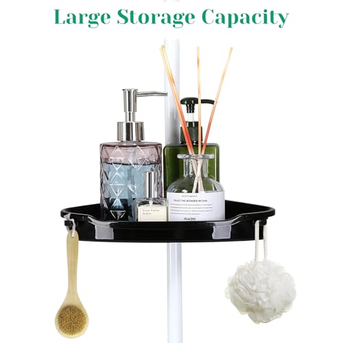 No-Drill Corner Shower Caddy Tension Pole, Rust-Resistant Bathroom Storage Organizer with 4-Tier Adjustable Shelves & Rubber Pad, 101.6''- 122'' Height, White & Black - color: Black & White