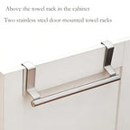 Over The Cabinet Towel Holder - 2 Pack Stainless Steel Door Mount Towel Bar, No Drill Hanger for Kitchen Cabinet & Pantry Organization
