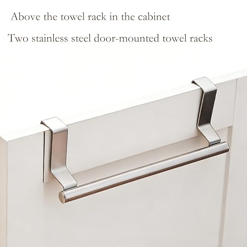 Over The Cabinet Towel Holder - 2 Pack Stainless Steel Door Mount Towel Bar, No Drill Hanger for Kitchen Cabinet & Pantry Organization
