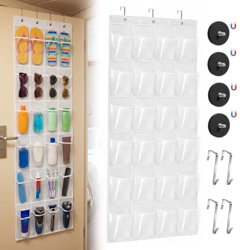 Watersay over the Door Organizer for Cruise Ships Magnetic 65 x 19 Inch Hanging Door Organizers with 24 Pocket, Magnetic Shoe Rack Storage Bag for Cruise, Bathroom Behind-door Storage