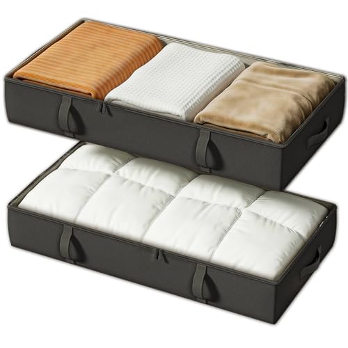 Vailando Under Bed Storage Containers, 6 Inches Tall 60L Underbed Storage Bins with Sturdy Handles and Sidewalls, Closet Organizer for Clothes, Blankets, Seasonal Items, Black, 2-Pack - color: Black, size: 6 Inches Tall