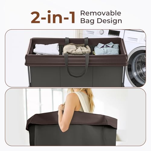Mefirt 320L Laundry Hamper with Wheels, 3 Section Large Rolling Laundry Basket Bag with Wheels, Clothes Hamper Cart for Laundry, Bedroom, Bathroom and Dorm - color: black-3 section, size: 320L
