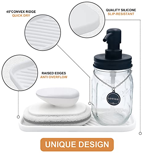 Silicone Organizer Tray, Soap and Sponge Holder for Kitchen Sink, Bathroom - Storage Tray for Dish Brush, Soap Dispenser, Dishwashing Accessories- 2 Pack (White) - color: White, size: 9.2 x 3.6 x 0.5 inches
