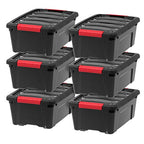 IRIS USA 13 QT Plastic Storage Box with Lid and Latches - 6 Pack - BPA-Free, Garage Organizing Solution, Durable Nestable Stackable Containers, Secure Pull Handle - Black - size: 13 Qt, style: 6 Pack