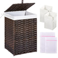 Greenstell Laundry Hamper with Lid, 60L Clothes Hamper with 2 Removable Liner Bags & 2 Mesh Laundry Bags, Handwoven Synthetic Rattan Laundry Basket for Clothes, Toys in Bathroom, Bedroom Brown - color: Brown, size: 60L (13.4 x 13.4 x 21.7 inches)
