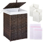 Greenstell Laundry Hamper with Lid, 60L Clothes Hamper with 2 Removable Liner Bags & 2 Mesh Laundry Bags, Handwoven Synthetic Rattan Laundry Basket for Clothes, Toys in Bathroom, Bedroom Brown - color: Brown, size: 60L (13.4 x 13.4 x 21.7 inches)