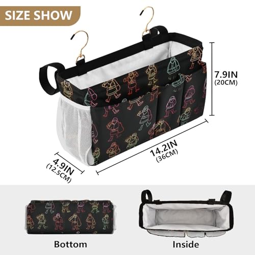 Bedside Caddy Metal Frame Hanging Organizer Bunk Bed Dorm Accessories Hook And Loop Storage Bag Large Pockets Many Neon Lights Santa Claus - color: Many Neon Lights Santa Claus