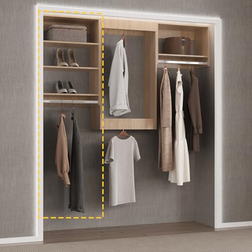 Medium Double Hanging Closet Unit, Modular Closet System, Wood Closet System Organizer with Storage for Walk In Closets, Clothing Rack Closet for Hanging Clothes, Bedroom, Wood, 22.5"W - color: Wood, size: 22.5" Wide, style: Medium Double Hanging