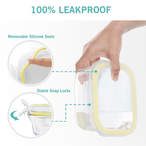 Vtopmart 8 Pack Glass Food Storage Containers with Airtight Lids, Glass Meal Prep Containers, Lunch Office Meal for Microwave, Oven, Freezer and Dishwasher, BPA Free - color: Yellow
