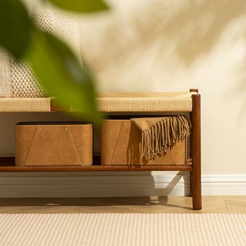 LA JOLIE MUSE Storage Baskets for Organizing, 2 Pack, Storage Cube Boxes Luxury Brown Vegan Leather for Closet Shelf Cabinet Bookcase Camel - color: Camel