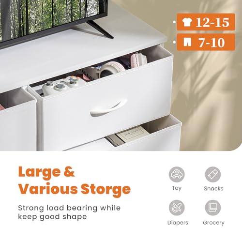 Sweetcrispy 7 Drawer Dresser Storage Organizer with Fabric Bins, Sturdy Steel Frame and Wood Top, Easy Pull Handles, for Bedroom Closet Hallway Entryway,White - color: White, size: 39.4"D x 11.8"W x 30.6"H (7 Drawers)