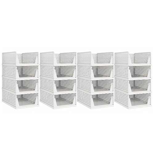 Pinkpum 16 Pack Stackable Plastic Storage Closet Organizers and Storage Bins Drawer Shelf Storage Container for Wardrobe Cupboard Kitchen Bathroom Office White - color: White, size: 16 Pack L