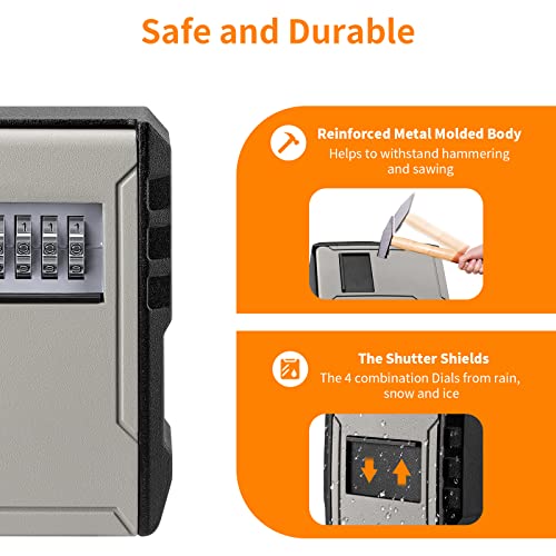 UPGRADE Extra Large Capacity Key Lock Box, Weatherproof Wall Mount Key Box for Car Keys, Fob, House Keys, Key Safe Security Storage Lock Box for Indoor, Outdoor, Garage, Garden, Store (1, Grey) - color: Grey