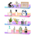 Dezzer 4 Pack Acrylic Shelves for Wall, 15" Acrylic Floating Shelves for Bathroom Bedroom, Invisible Bookshelf Wall Ledge Storage Shelf Books Perfume Toys Action Figure Display Shelves, Iridescent - style: 15 inch 4-pack Rainbow