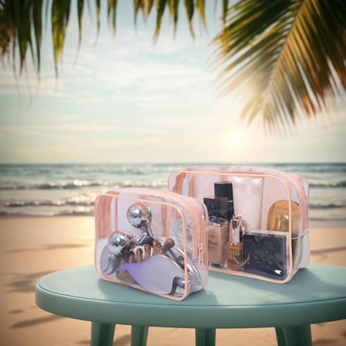 6 Packs Clear Cosmetics Bags for Women Men Waterproof Toiletry Bags PVC Makeup Bags Organizer Case with Zipper for Travel Bathroom (6 Pink Colors) - color: 6 Pink Colors
