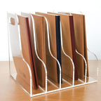 5 Vertical Compartments File Holder, Clear Acrylic Desk Organizer and Storage Bins Holding for Magazines, Binders, Notebooks, Envelopes, Multi-purpose Document Organizer for Home Office - size: A4, 5 Sections