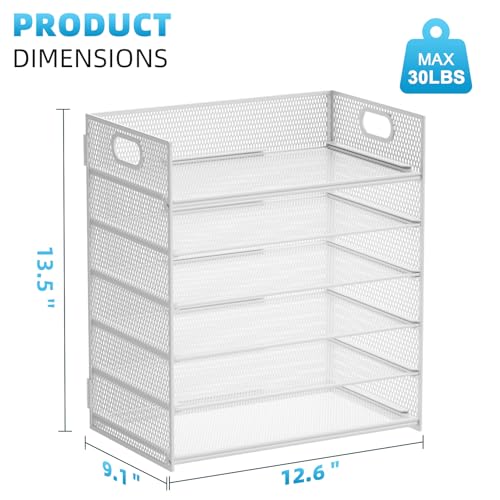 Marbrasse 6 Tier Paper Organizer Letter Tray - Mesh Desk File Organizer with Handle, Paper Sorter for Letter/A4 Office File Folder Holder - White - color: 6 Tier - White