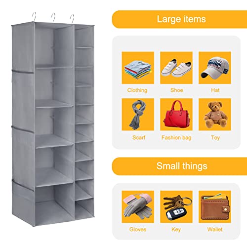 Libeder Shoe Organizer for Closet, 15 Shelf Hanging Closet Storage Shelves - 10 Shoe Rack Organizer and 5 Compartment for Clothes with 6 Side Mesh Pockets for Scarves Socks,Gloves Grey - color: Grey